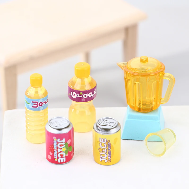 

6Pcs/Set 1:12 Dollhouse Miniature Juicer Drink Bottle Cup Kitchen Toy Accessories Kitchenware Pretend Doll House Food