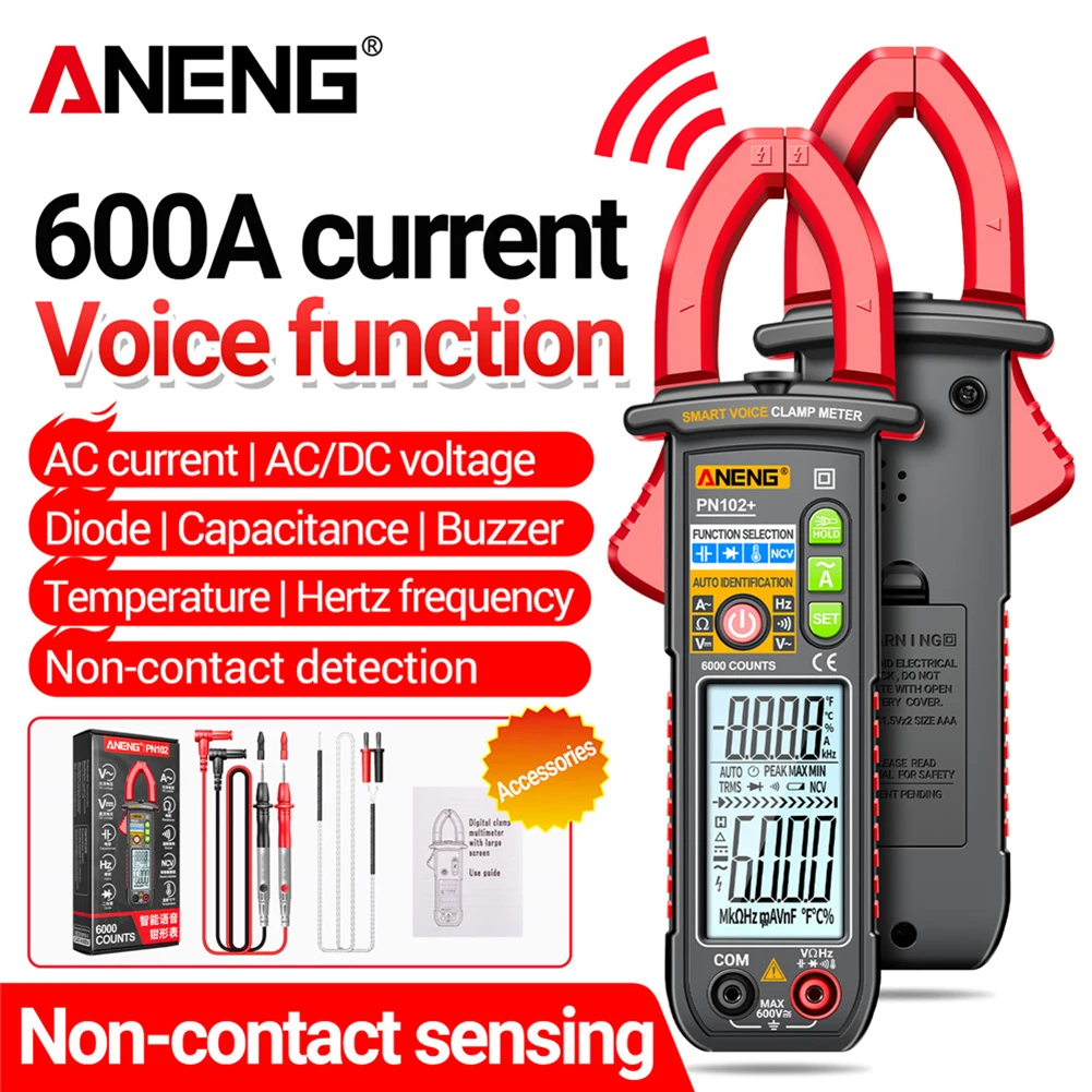 

ANENG PN102 AC/DC Voltage Meter 6000 Counts AC Ammeter Clamp Meter Auto Ranging Current Voltage Clamp Meter Electrical Tools