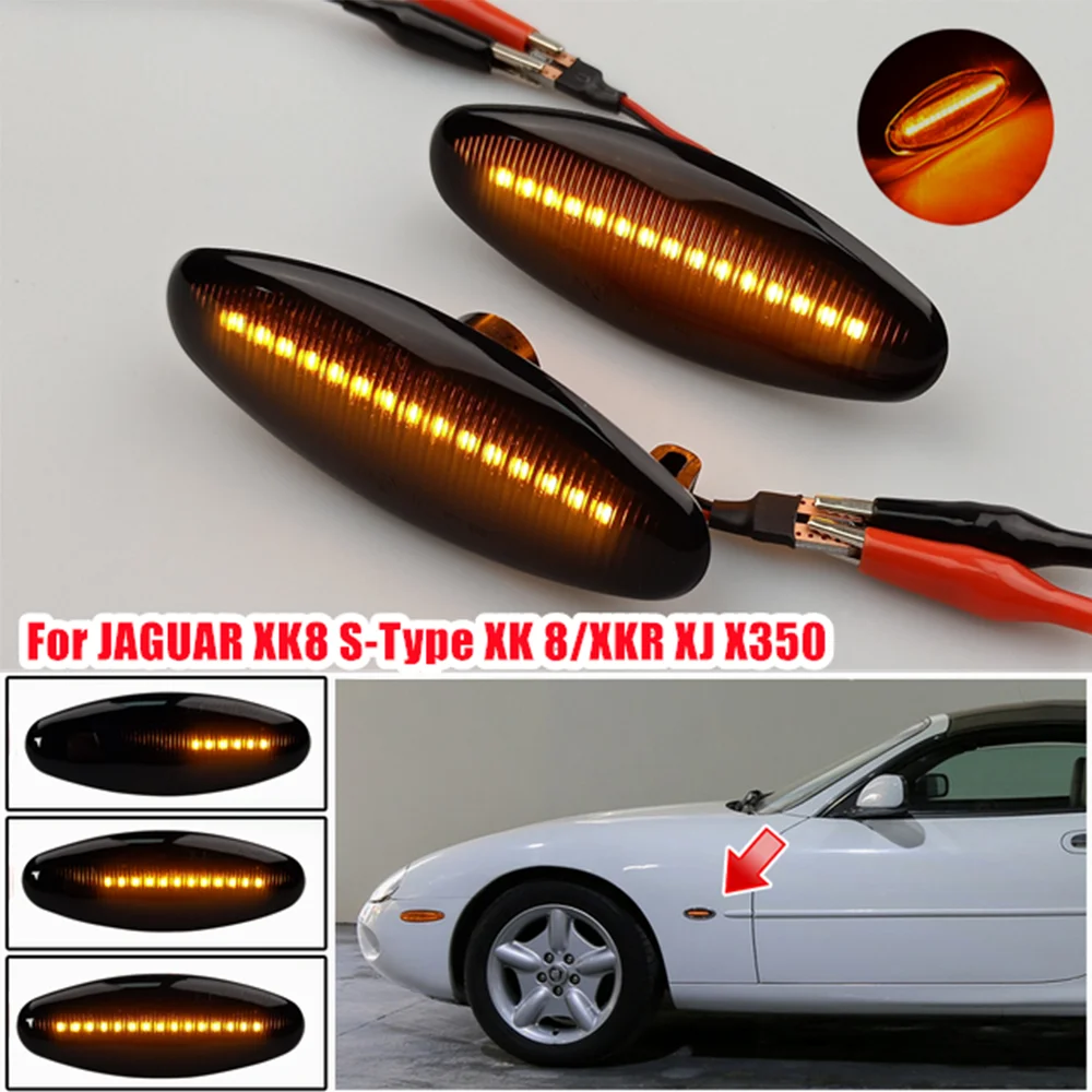 

2PCS LED Dynamic Side Marker Turn Signal Indicator Light Sequential Blinker For Jaguar XK8 S-Type XK 8/XKR XJ X350