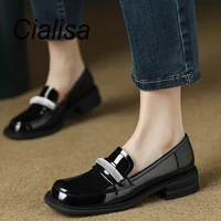 Cialisa Women Shoes Round Toe Platform Loafers Sheepskin Patent Leather Autumn New Arrival Casual Thick Heel Lady Footwear Black