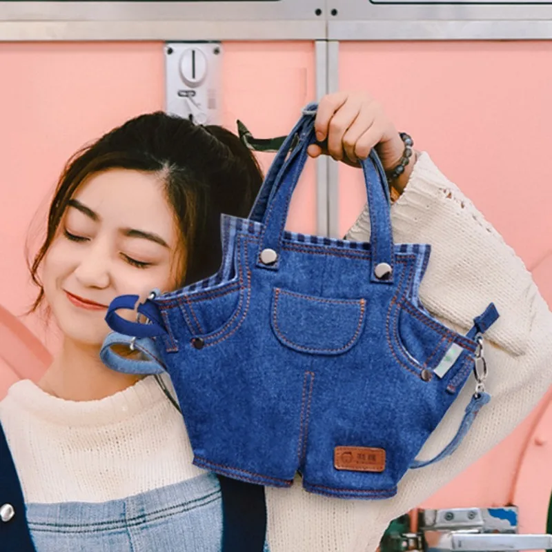 

2023 Korean Fashion Denim Canvas Handbag Creative Jumpsuit Designer Shoulder Bag Women High Capacity Jeans Shape Crossbody Bag