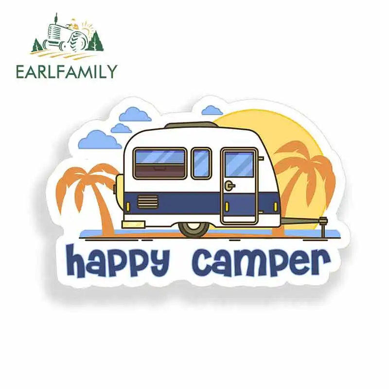 

EARLFAMILY 13cm x 8.3cm for Happy Camper Funny Car Stickers Bumper RV VAN Fine Decal JDM Vinyl Car Accessories Cartoon