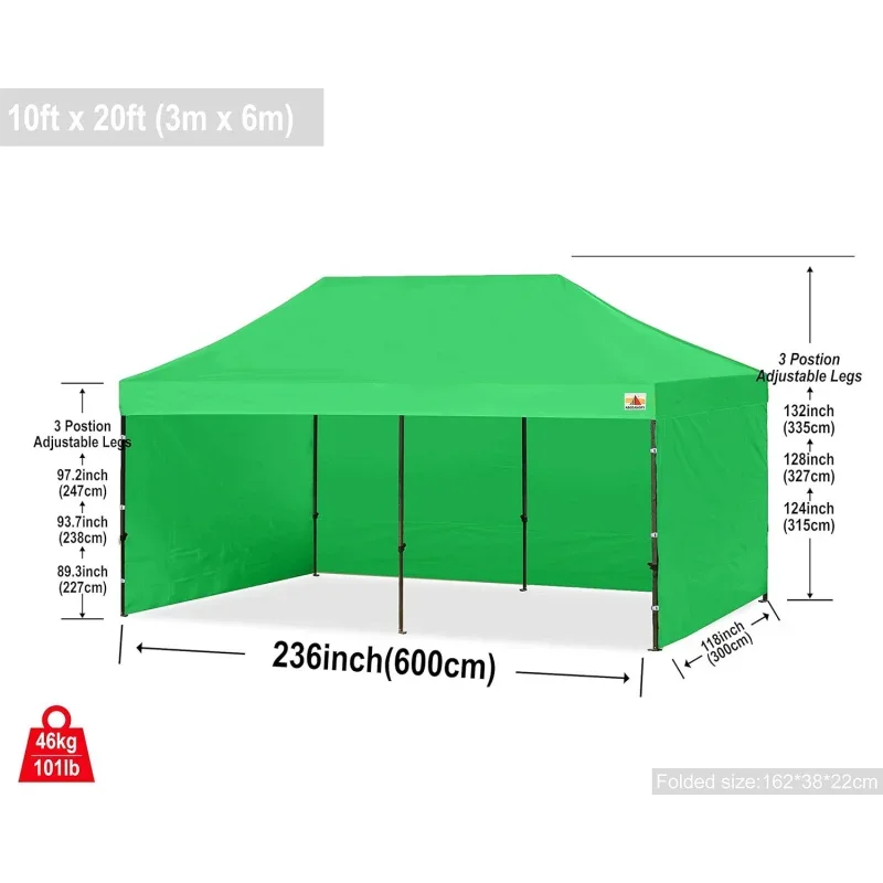 Сверхпрочная Easyup навесная палатка с боковыми стенками 10x20 Kelly Green