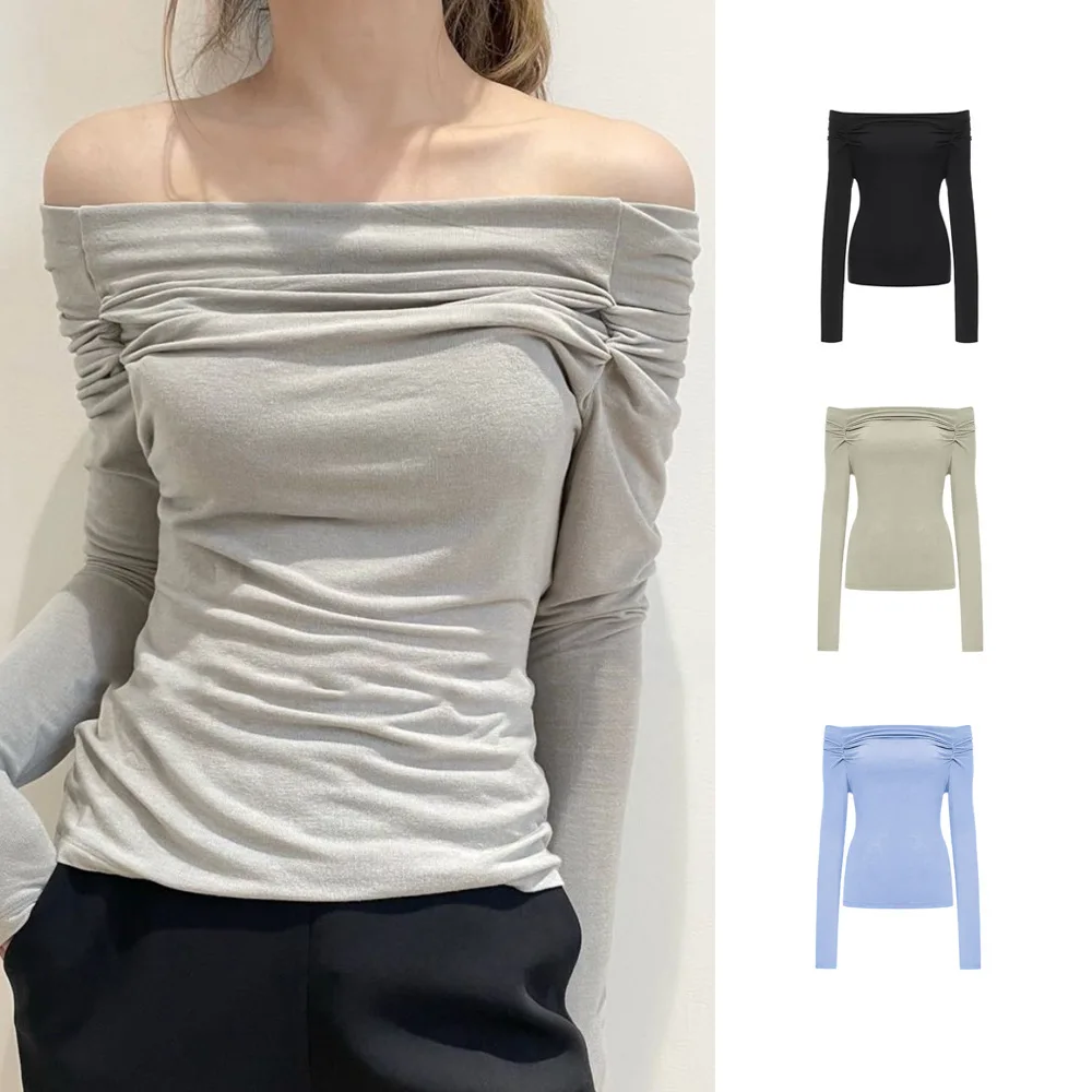 

Новинка 2023 элегантный плиссированный Вязаный топ на одно плечо для женщин эластичный облегающий, тонкая осенняя и зимняя подкладка