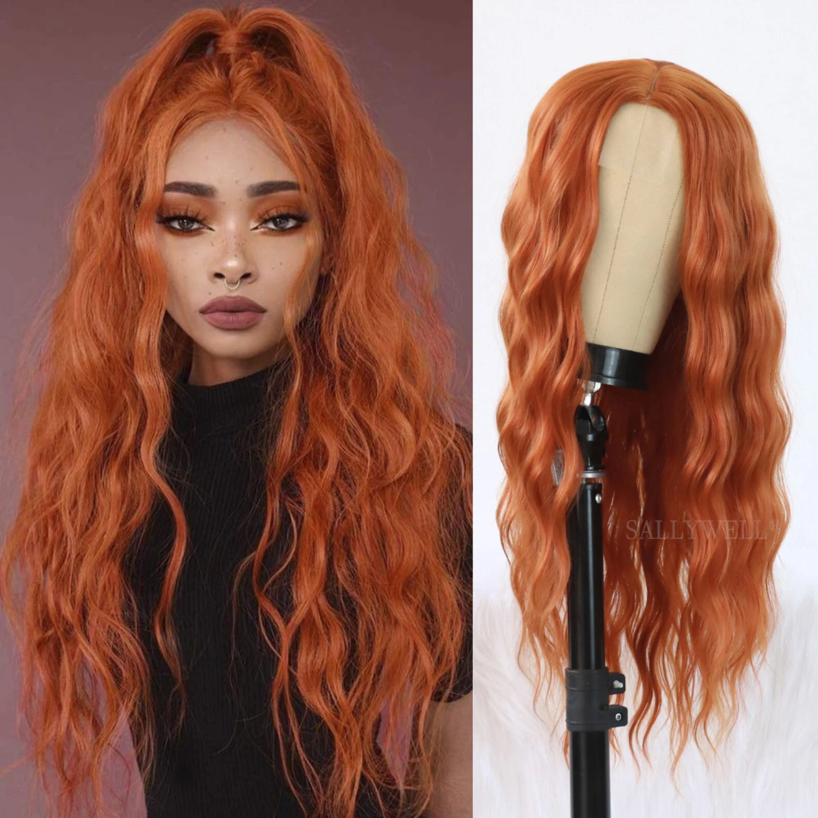 Loose Wave Lace Wigs For Fashion Women Heat Resistant Copper Red Wigs Synthetic Hair Replacement Wigs