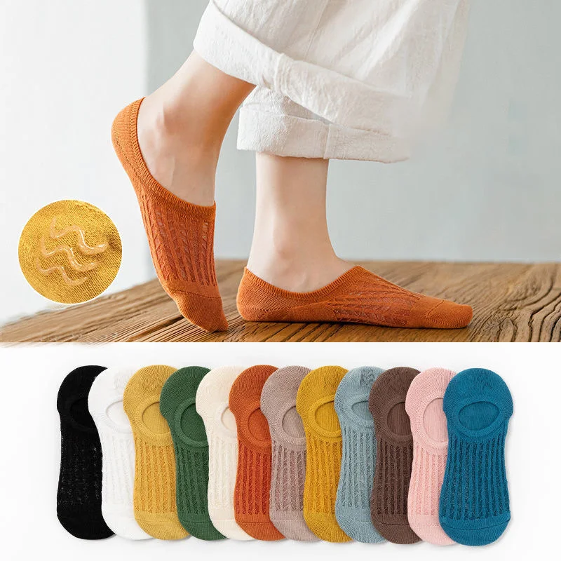 Invisible Women Boat Socks Summer Silicone Non-slip Ankle Low Cut Female Cotton Thin Show Breathable Calcetines Mujer Chaussette