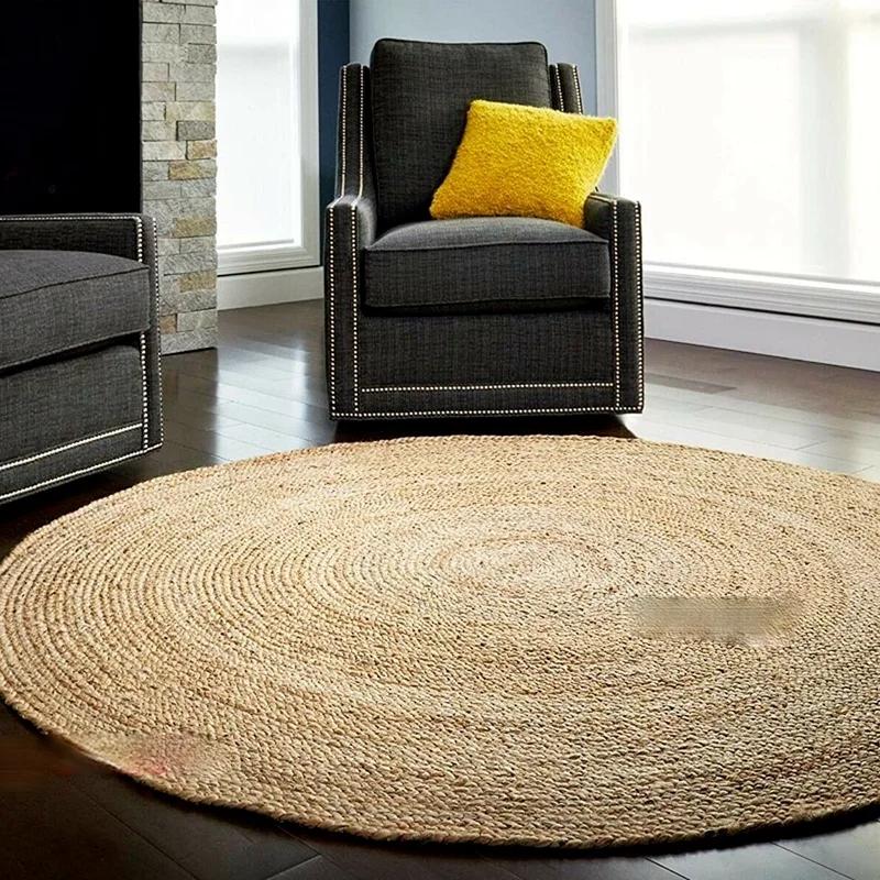 Bedroom Jute Round Rug Natural Jute Stylecarpet Reversible Woven Modern Rustic Appearance Rugs Carpets for Home Living Room