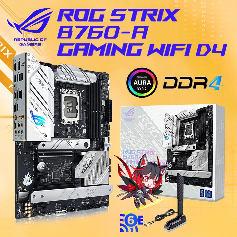 

Материнская плата ASUS Intel B760 DDR4, белая системная плата ATX LGA 1700 ROG STRIX B760-A GAMING WIFI 6E D4 для 12-го 13-го поколения Intel процессоры ЦПУ 128G Двухканальная па...