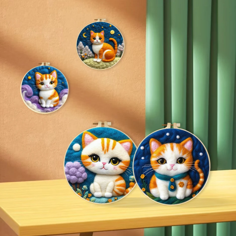 Шерстяная войлочная картина SDOYUNO коты игла для валяния полное валяние иглой