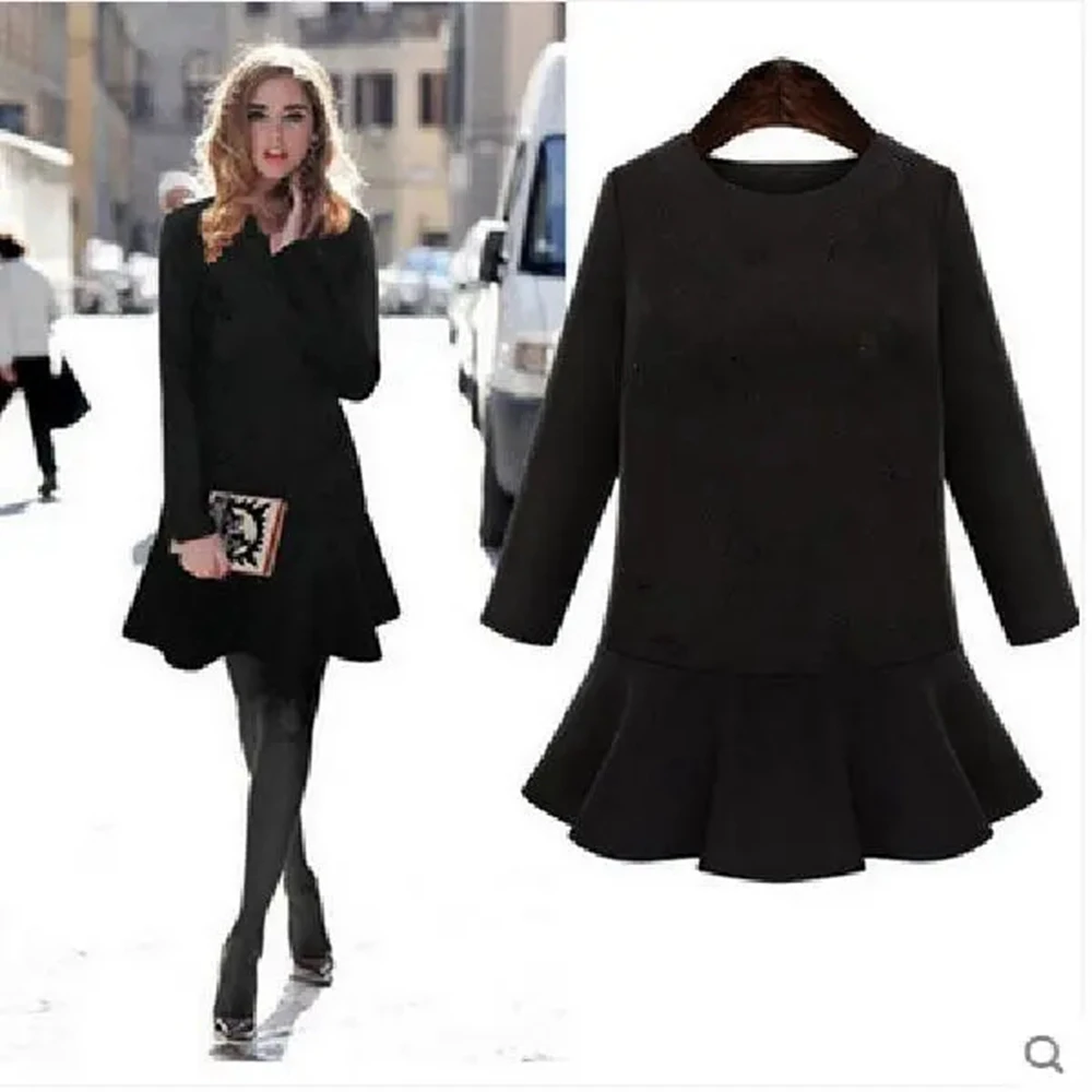 

2022 Autumn Women Long Seleve O Neck Dresses Black A Line Elegant Dresses for Women Basic Tops Female Black Mini Dress