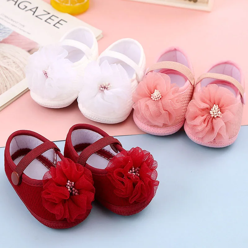 

Туфли для новорожденных девочек, мягкая нескользящая подошва, весна-осень 2023, для младенцев, начинающих ходить, Детская кружевная Цветочная обувь принцессы