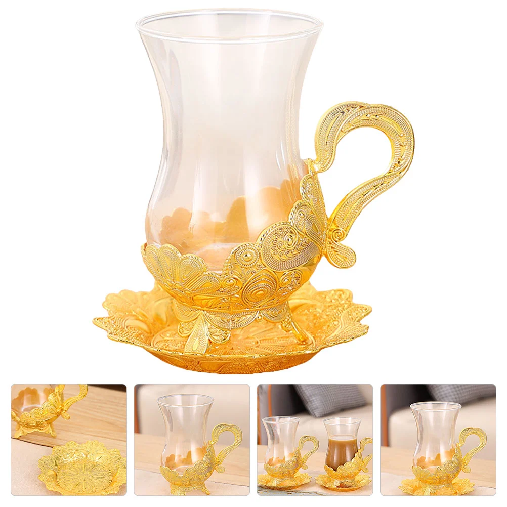 

Tea Cup Coffee Mug Glass Set Turkish Cups Drinking Serving Goldenrustic Cappuccino Retro China British Marble Teacup Ladies