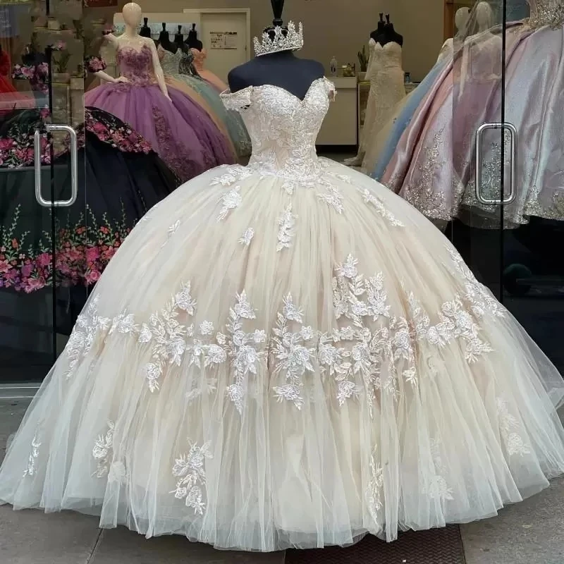 ANGELSBRIDEP Champagne Off-Shoulder Quinceanera Dresses 15 Years Sexy Sweetheart Tulle Cinderella Birthday Party Gowns HOT