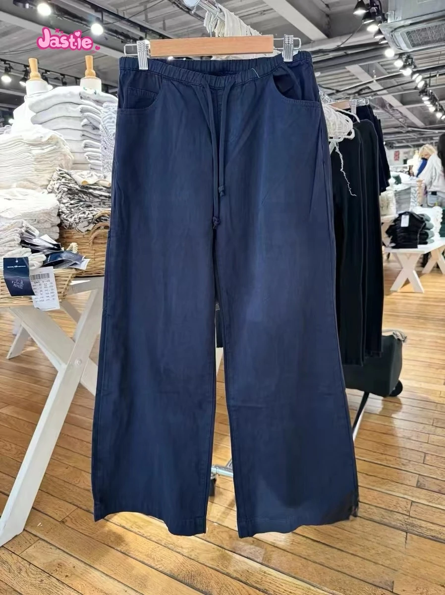 Американские винтажные прямые брюки Y2K на шнуровке темно-синие повседневные