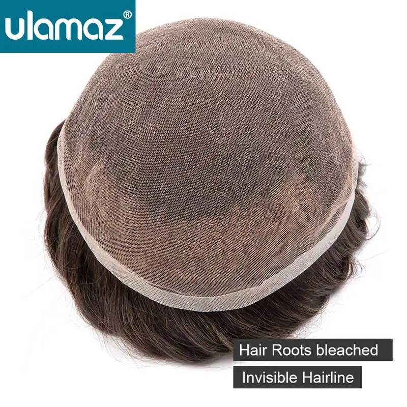 Bleach Knot Lace Wig Man 100% Human Hair Toupee Натуральный парик для мужчин Французский кружевной