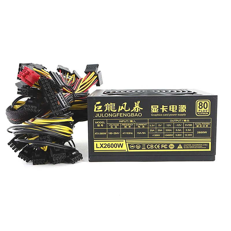 

2400 Вт 110 В 220 в импульсный источник питания ATX 24PIN PSU бесшумный вентилятор с низким уровнем шума 95% эффективность для 8 * рамки графической карты