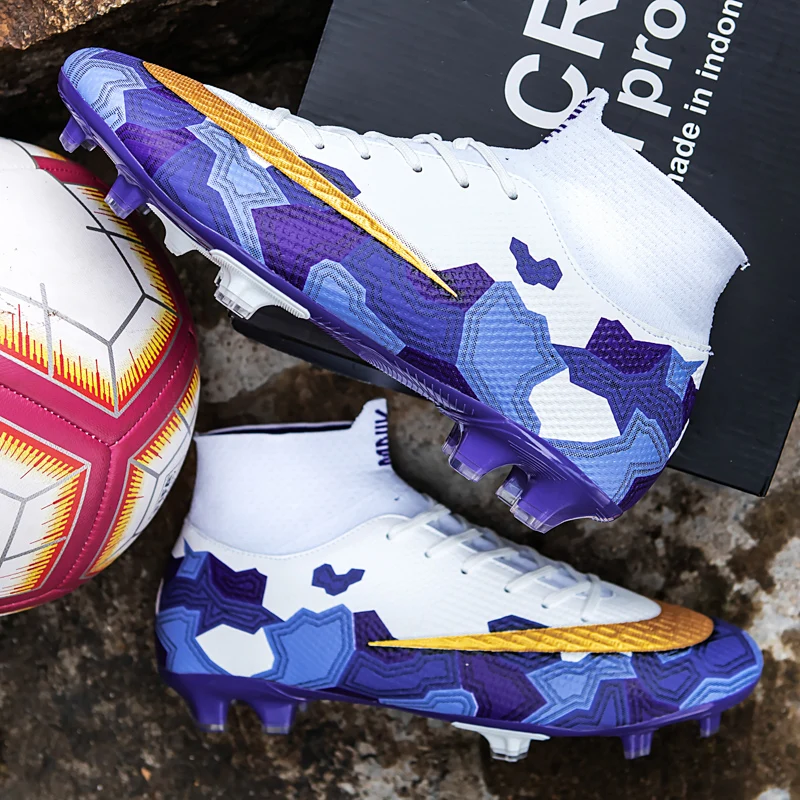 Men Soccer Shoes FG Ankle Football Boots Male Outdoor Lace-up High Top Training Match Sneaker Professional Crampons Man Football