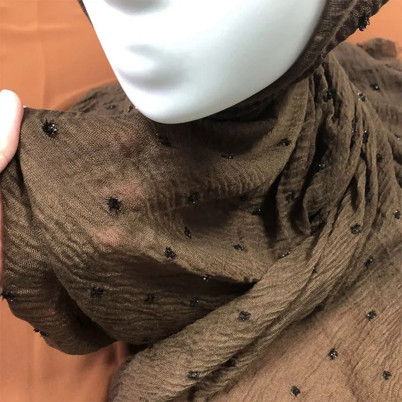 Сплошной цвет легкий дышащий хлопковый и льняной шарф плиссированная шаровая