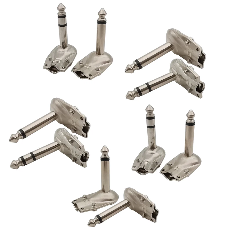 

10 шт., 6,35 мм, моно/стерео, 2/3-полюсный разъем, прямоугольный, 90 градусов, 1/4-дюймовый разъем 6,35 мм, гитарный фонокоррекционный разъем