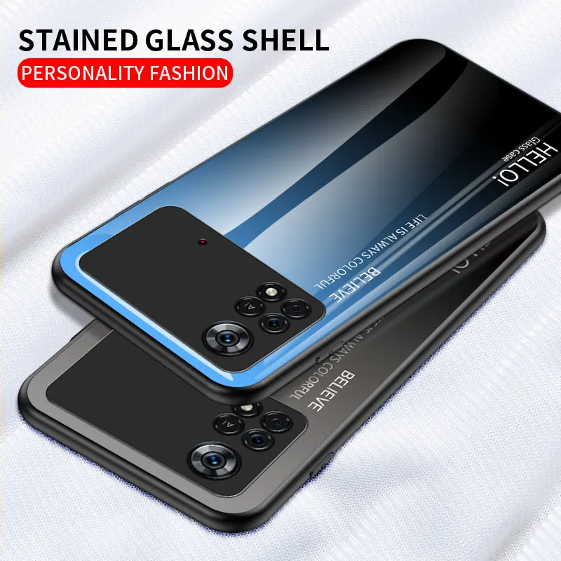 for poco x4 pro case tempered glass luxury gradient back cover soft silicone frame phone case for xiaomi poco x4 pro 5g free global shipping