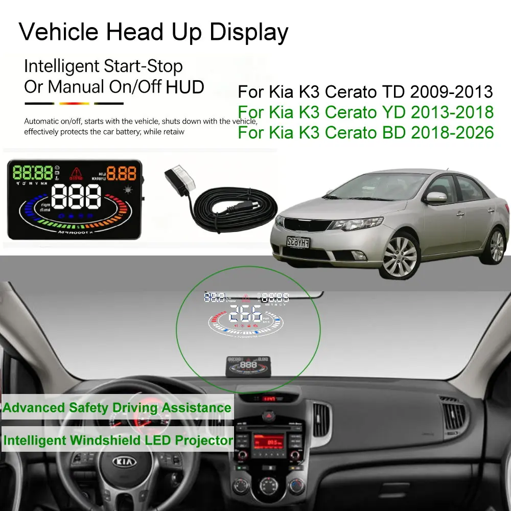 Фото Автомобильный проекционный дисплей (HUD) для Kia K3 Cerato TD 2009-2014, YD 2013-2018, BD 2019-2026. Автоэлектроника, аксессуары. №3