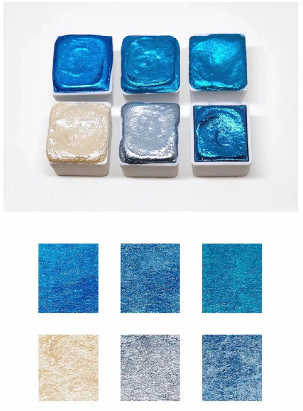 Blue set handmade watercolor paints half pans in tin case aquarelle nail art supplies