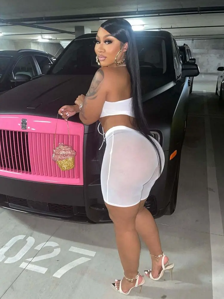 

Shorts 2022 Summer Clothing Matching Sets Sexy Two Piece Sets Womens Vacation Club Outfits Mesh Sheer Lace Up Crop Top
