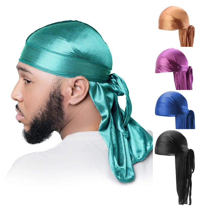 Unisex Long Durag Silk Satin Bandanas Cap Turban Hat Wigs Biker Headwrap Chemo Cap Pirate Hat Men Hair Accessories