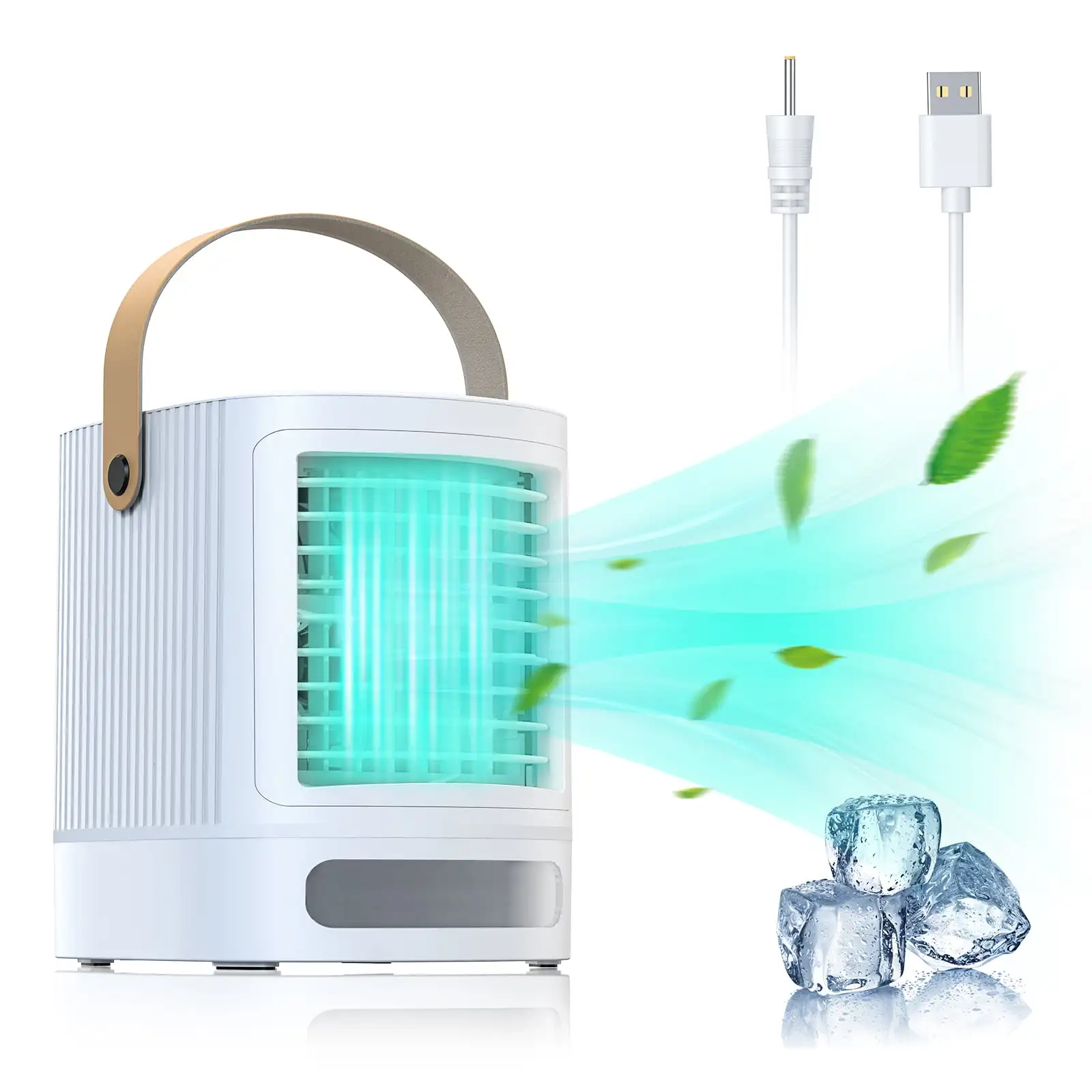 USB  Fan Portable Air Conditioner, Personal Evaporative Air Cooler Fan Humidifier/Night Light, White