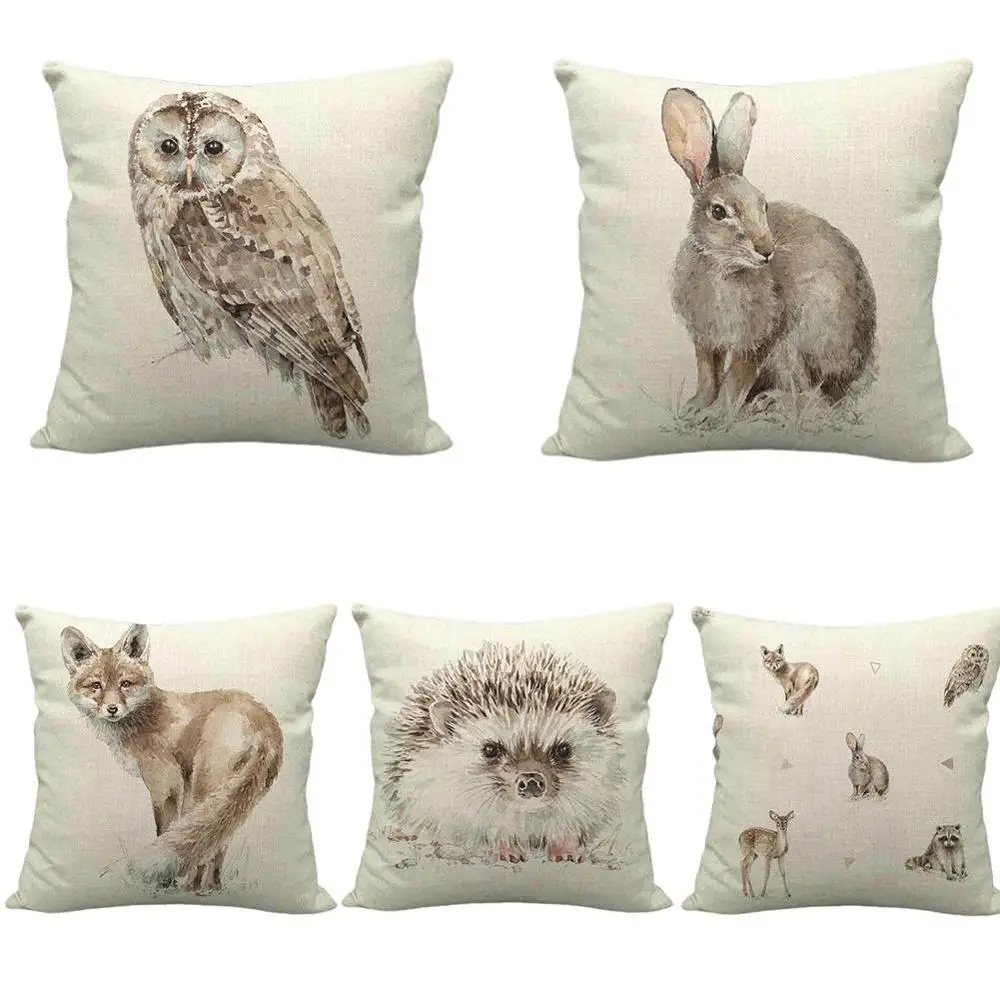 

45x45cm Hedgehog Fox Rabbit Owl Pillow Case Decor Animal Cushion Cover for Home Car Sofa Pillowcase Pillow Covers Printed Art