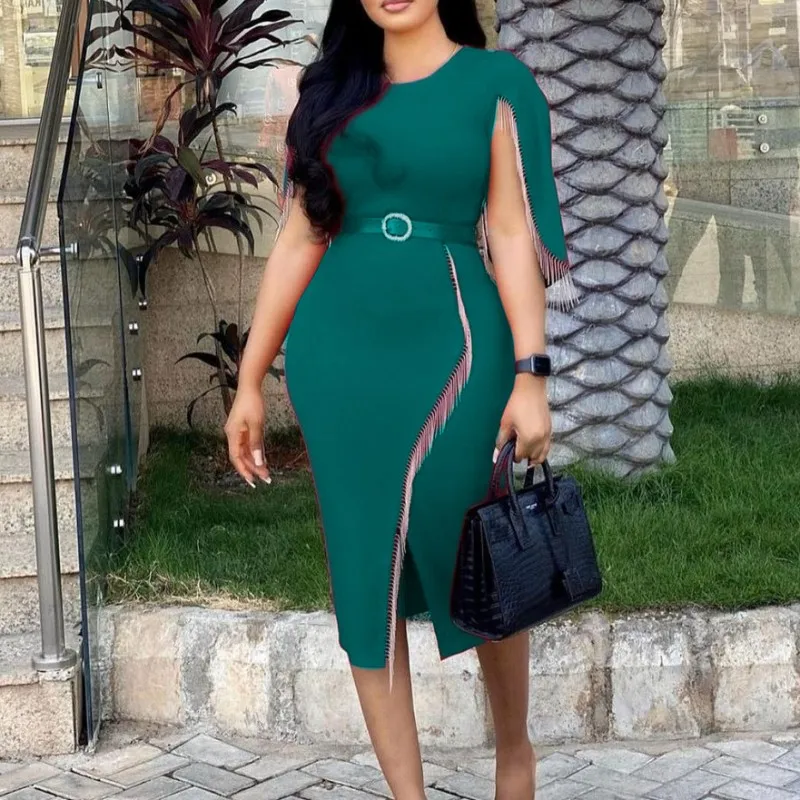 

African Dresses For Women Spring Autumn Africa Clothing Half Sleeve Dress Sexy O-Neck Perspective Slim Dress Office Lady Party