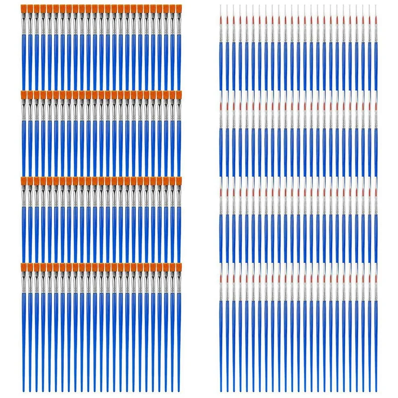 

200 Flat Paint Brushes And 200 Fine Detail Paint Brushes, Paint Brush For Acrylic Oil Tempera Watercolor Paints