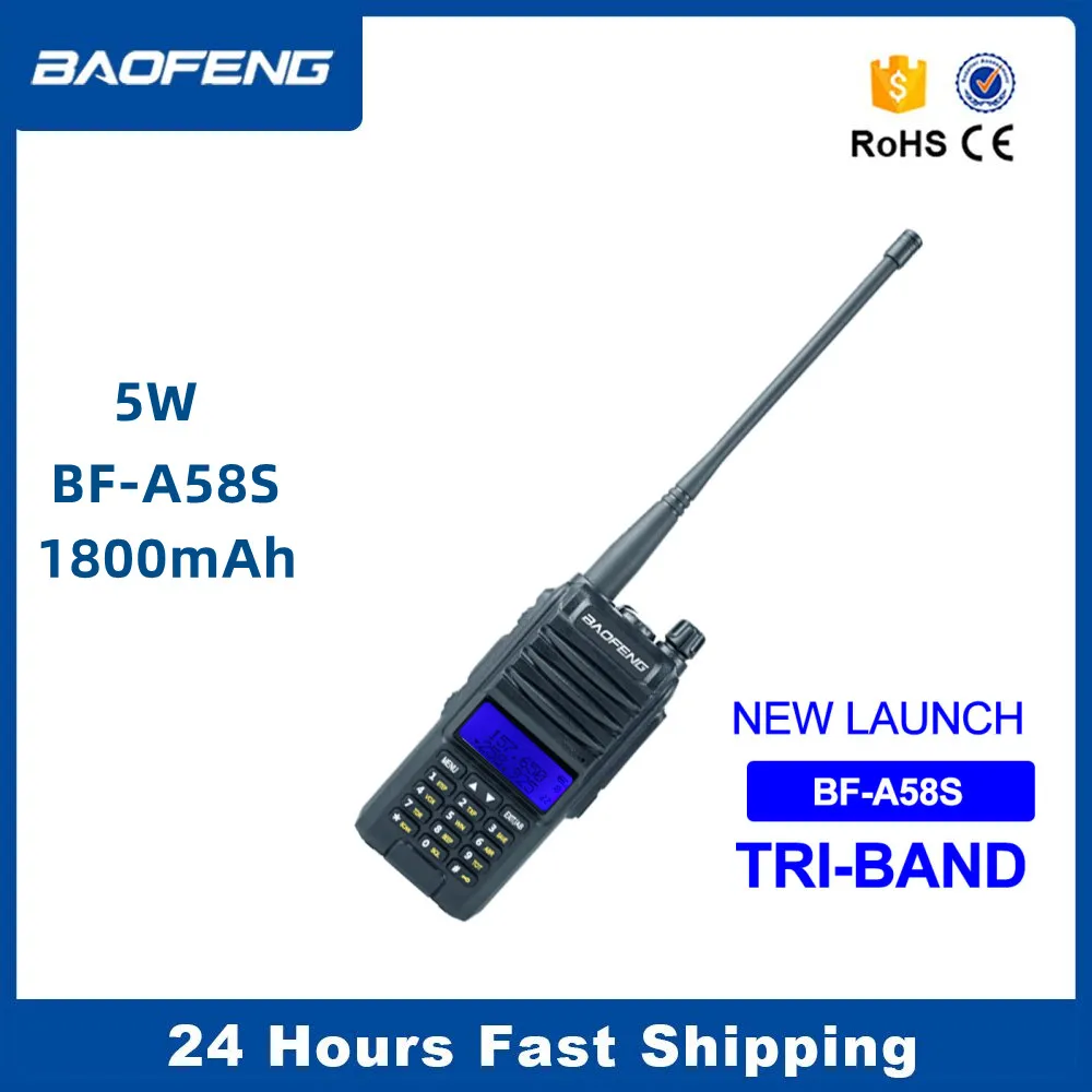 2pcs Baofeng BF-A58S Portable Walkie Talkie Dual Band 136-174/200-260/400-520MHz Tri-Band Hf Transceiver 2-Way Radio