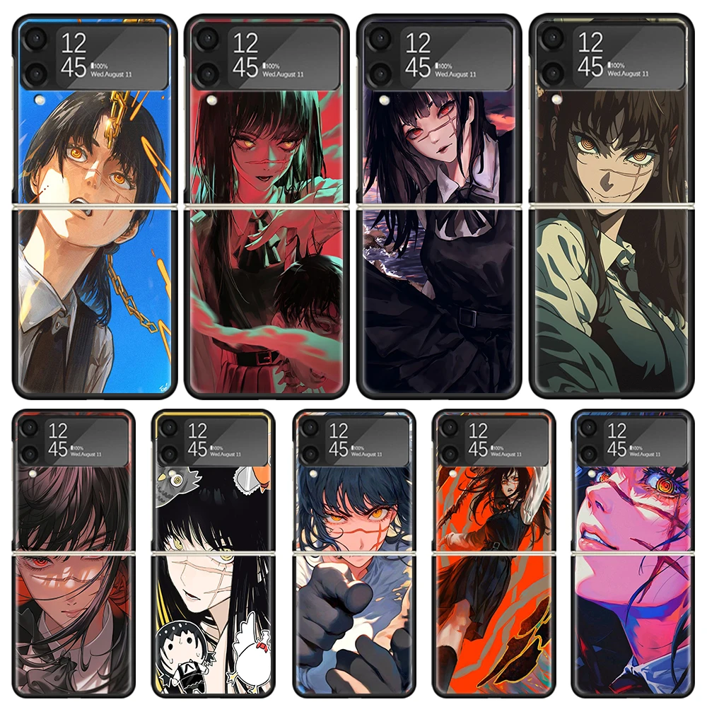 Чехол для телефона C-Chainsaw Mans Yoru War Devil Samsung Galaxy Z Flip6 5G Flip4 Flip5 Flip3 Black Hard Cover Flip 6 5 4 3 PC She