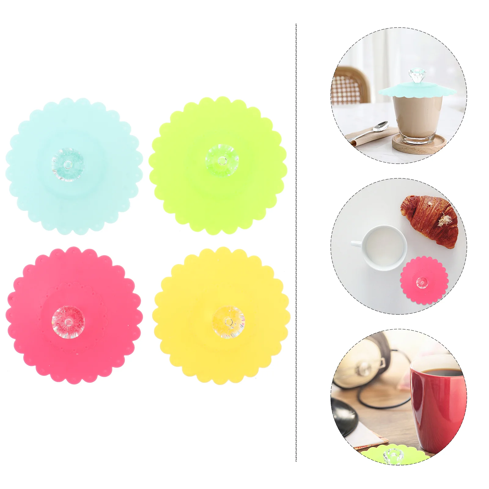 

Cup Silicone Cover Lid Covers Lids Mug Drink Drinks Coffee Tea Food Hot Scrunchie Can Protector Cartoon Flower Glasses Cups Anti