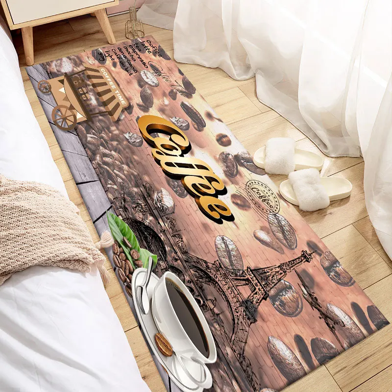 Ковер для кухни с рисунком кофейных зерен фланелевый коврик входной двери