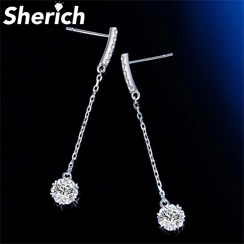 

Tbestone Snowflake 0.5ct Moissanite Diamond 100% 925 Sterling Silver Charming Long Fringe Drop Earrings Women's Brand Jewelry