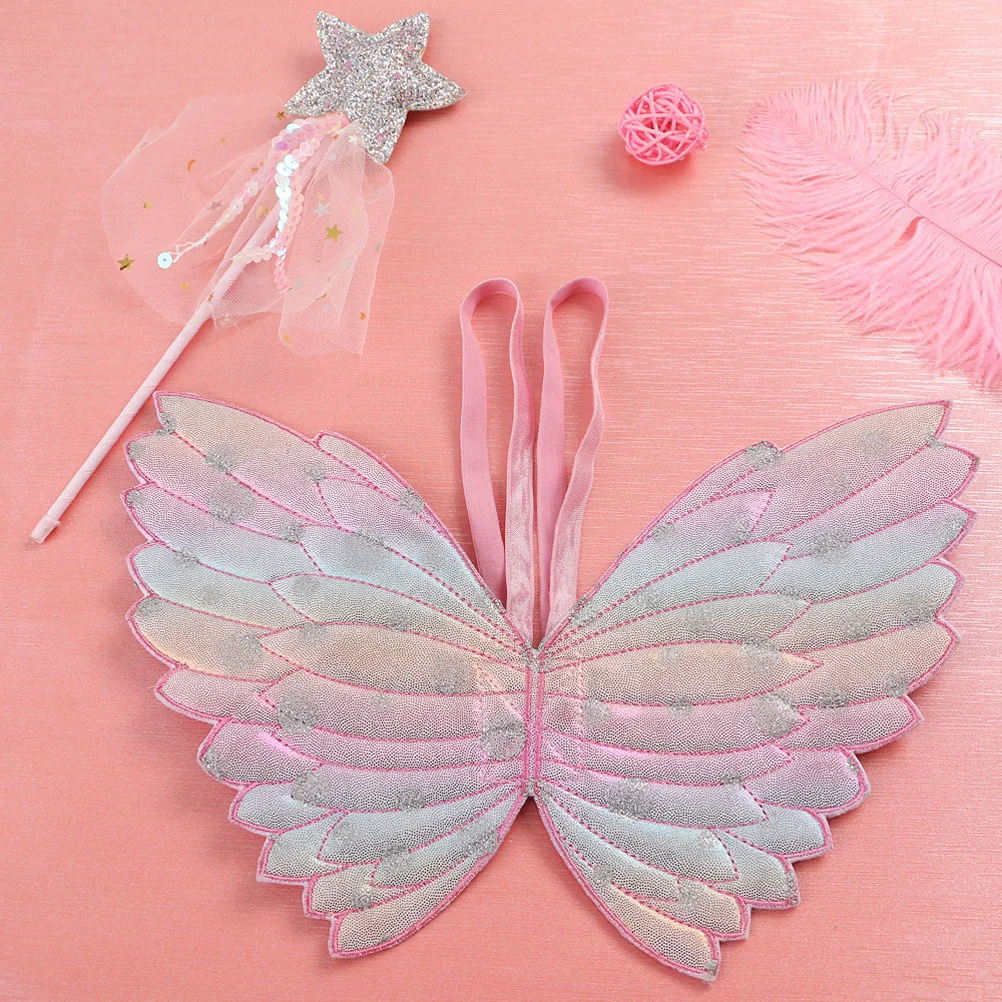 

2pcs Gradient Colorful Angel Wings Fairy Stick Cosplay Performance Costume for Kids Children (Angel Wing + Butterfly girls