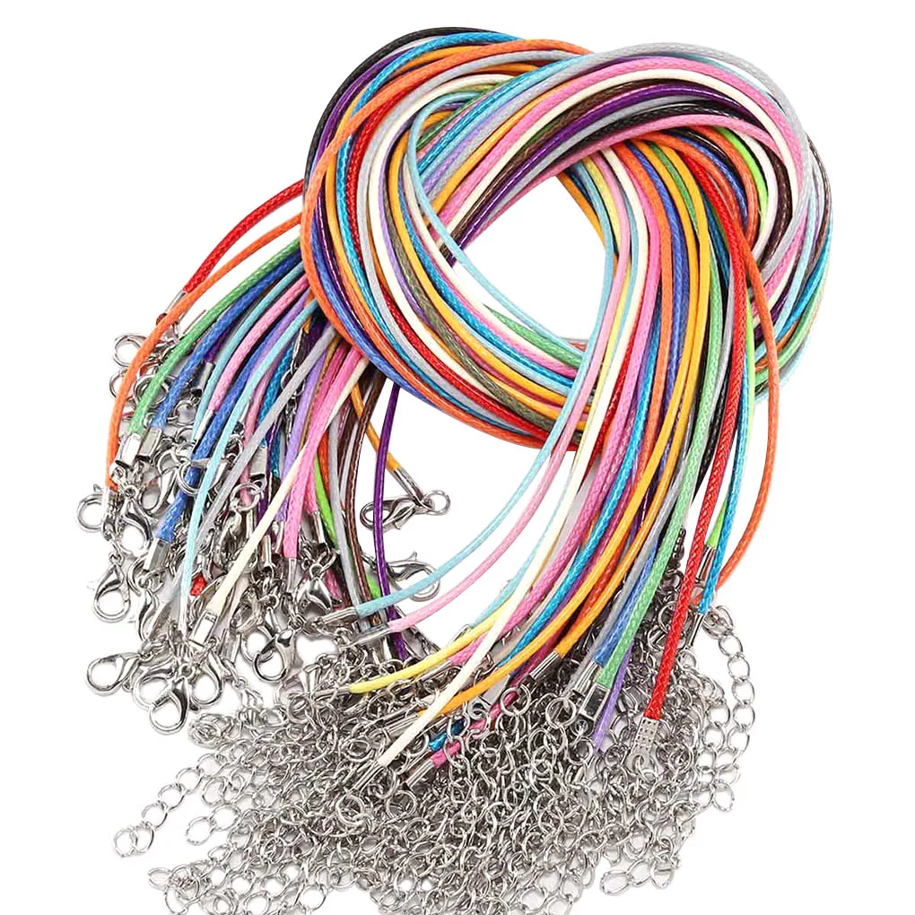 

100 шт. Вощеная хлопковая веревка, шнур для ожерелья с застежкой-крабом для изготовления ювелирных изделий своими руками, цвет случайный