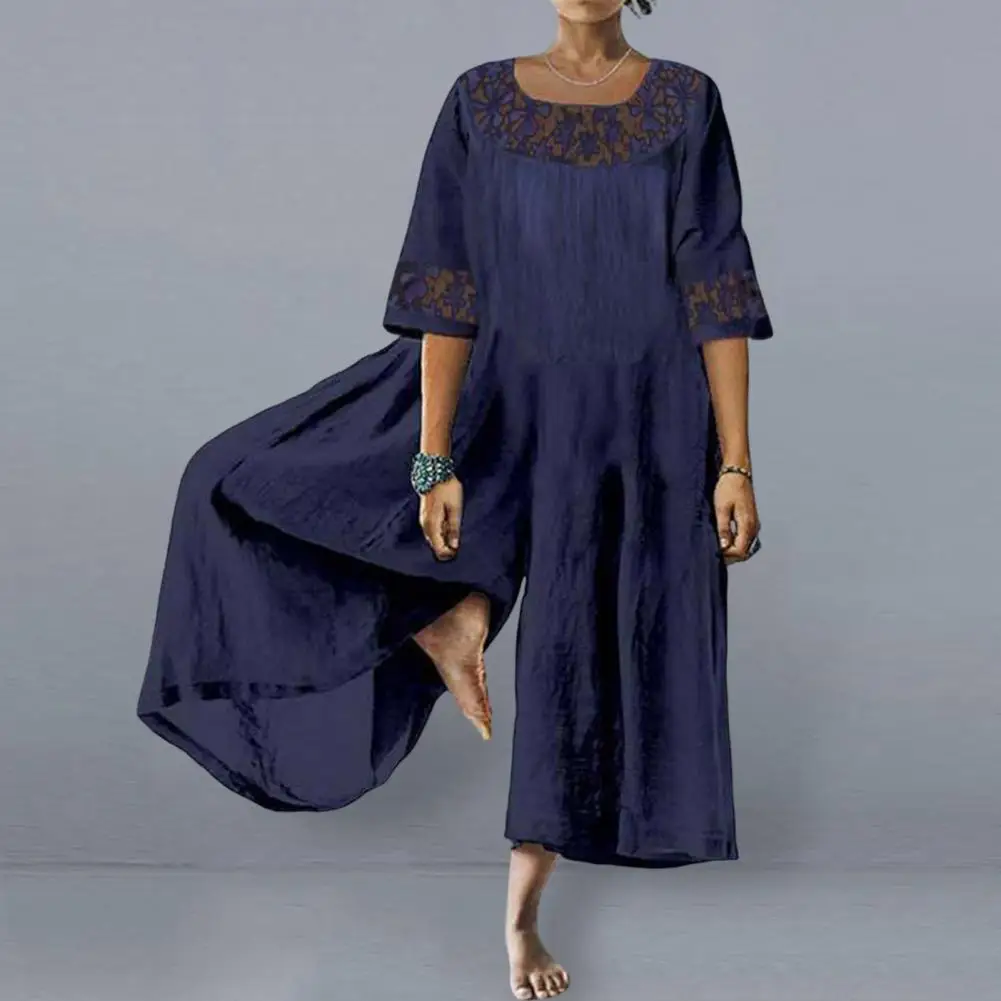 

Комбинезон женский летний с широкими штанинами и длинными брюками