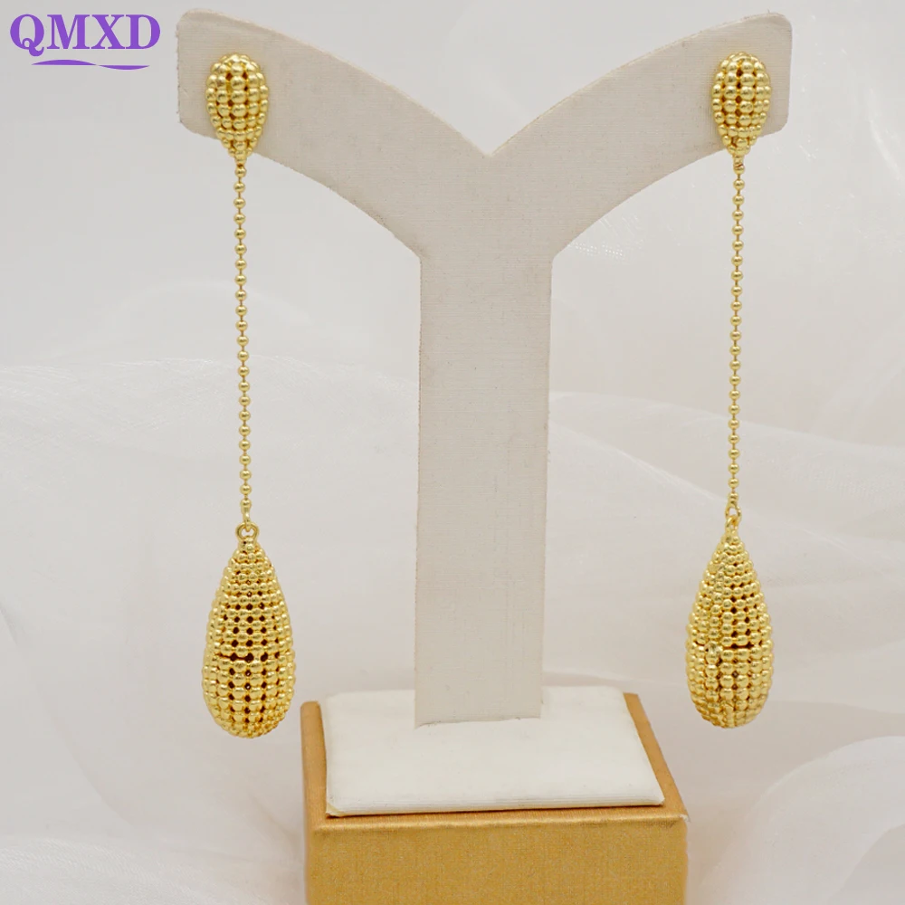 

Fashion Gold Long Chain Geometric Earrings Copper Drop Gold African Earring For Women Wedding Bride Gifts 2022