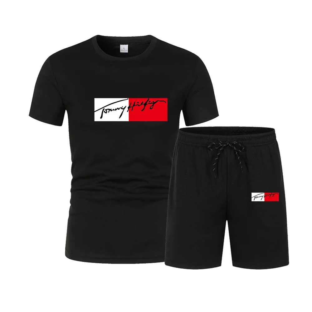 Summer Popular Men's T-shirt+Shorts Suit Men's Sports Suit Brand Printing Casual Fashion Short-sleeved T-shirt Set Men Clothing
