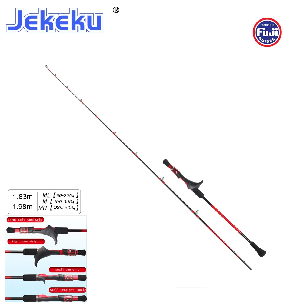 JEKEKU NEW FUJI Boat Rod with 4 Grips Solid Top Tip Carbon Fishing Pole Slow Jigging Rod 1.83 m 1.98m M/ML/MH Casting Rod