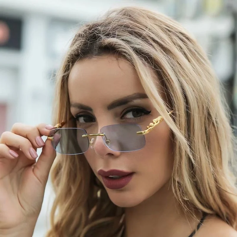 

Fashion Vintage Rimless Square Sunglasses Women Men Luxury Brand Designer Popular Travel Driving Metal Sun Glasses UV400