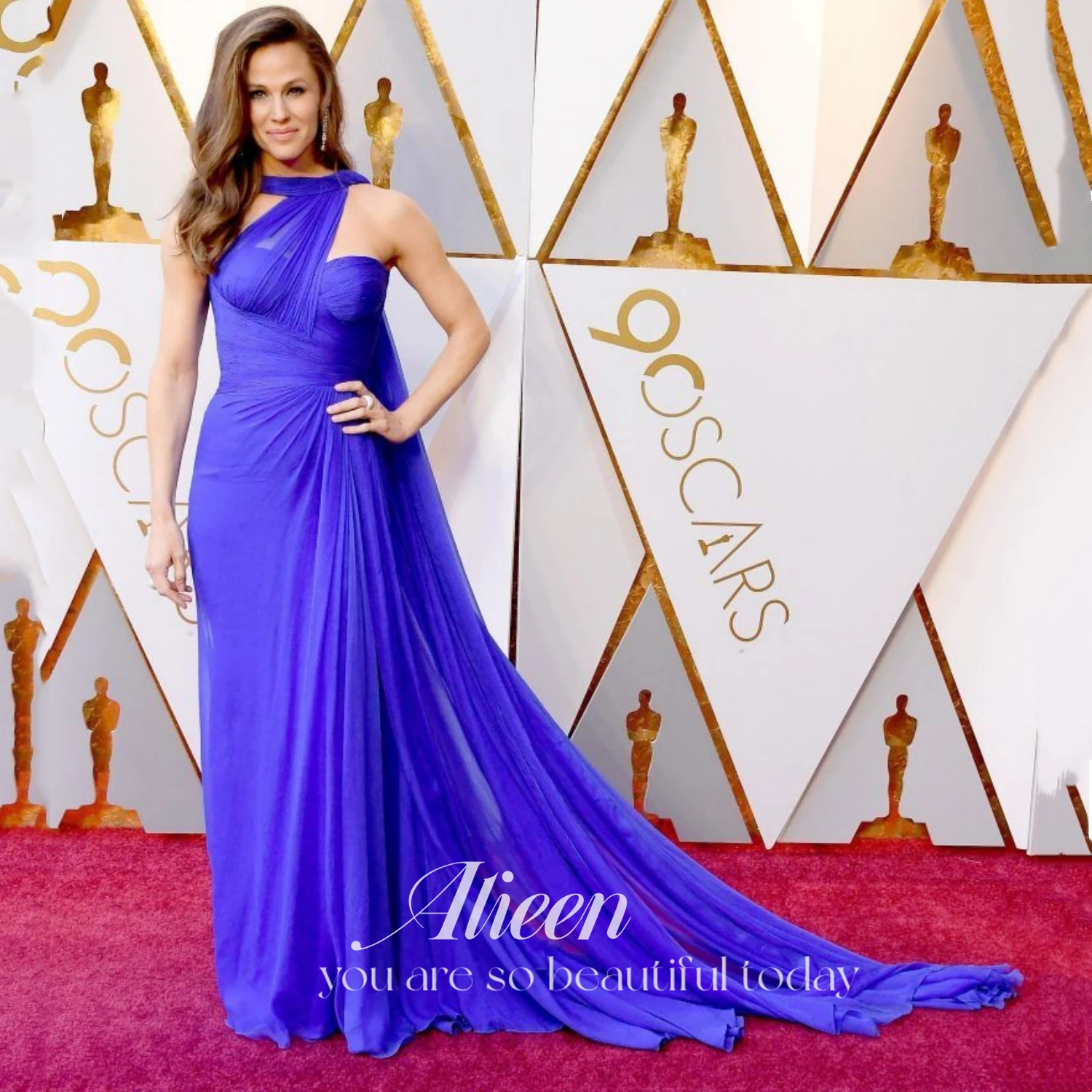 

Shoulder Sleeve Dresses Gala Dress Party Evening Elegant Luxury Celebrity Shawl Formal Dresses for Special Events Reunion Blue