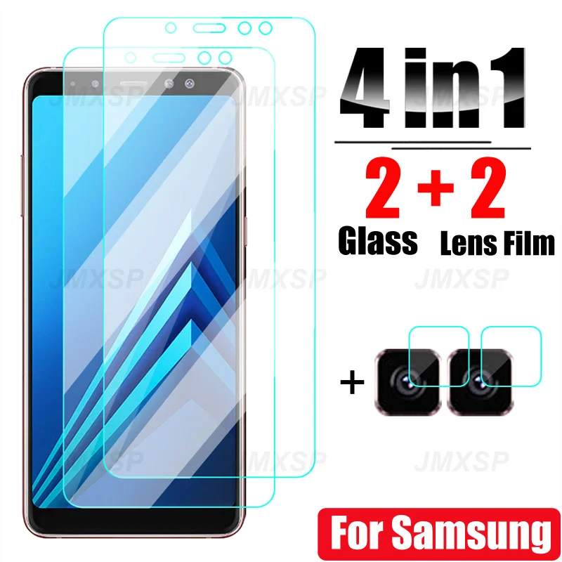 Закаленное стекло 4 в 1 для Samsung Galaxy A6 A8 Plus A9 A7 A5 2018 Защитное J6 J4 J8 J7 A30 пленка