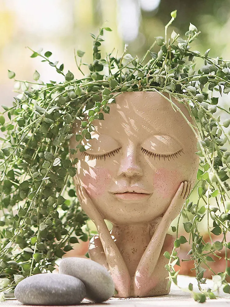 

Растение-суккулент, цветочный горшок для девочек, лицевая головка, цветочный горшок, фигурка сада, домашний декор, скандинавский цветочный ...