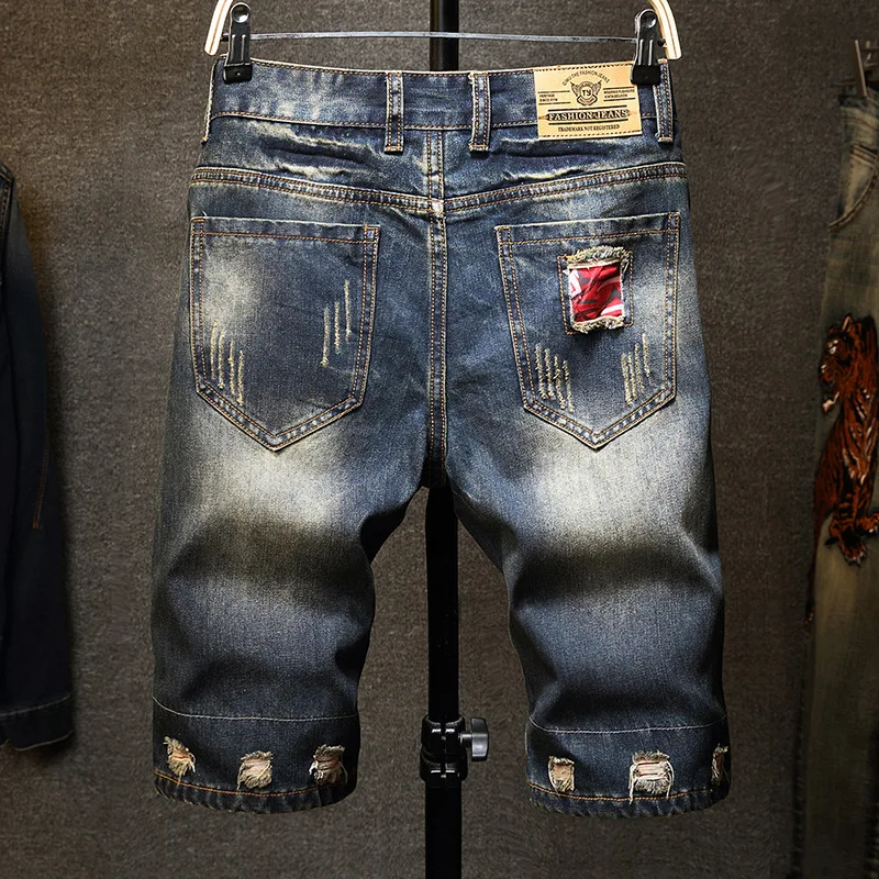 Men Denim Shorts 2022 Streetwear Breeches Knee Length Male Loose Painted Biker Jeans Summer Fashion Cargo Shorts Men Kenntrice