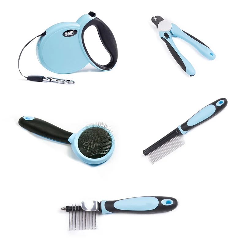 

Pet Products Grooming Set Hair Remover Nail Clipper Dog Kit Pet Cleaning Kit and Retractable Dog Leash Pet Cleaning 5-Piece Set