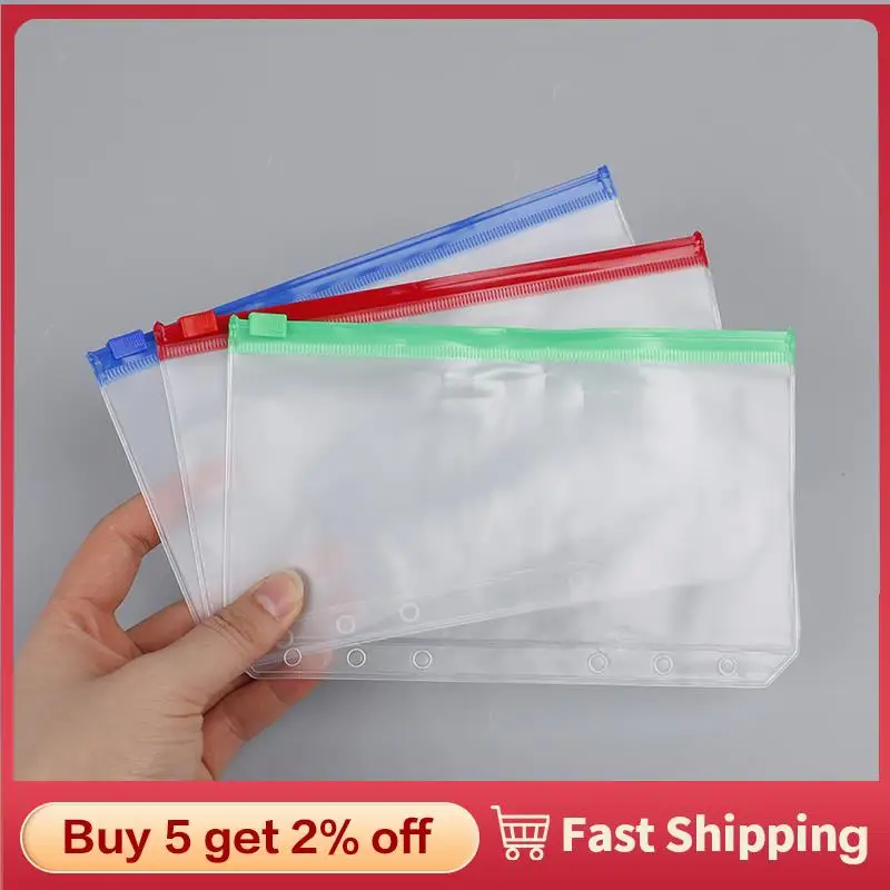 

4pcs A6 6-Hole Binder Pockets Waterproof PVC Envelopes Zipper Binder Pouches Traveler's Notebook Organizer